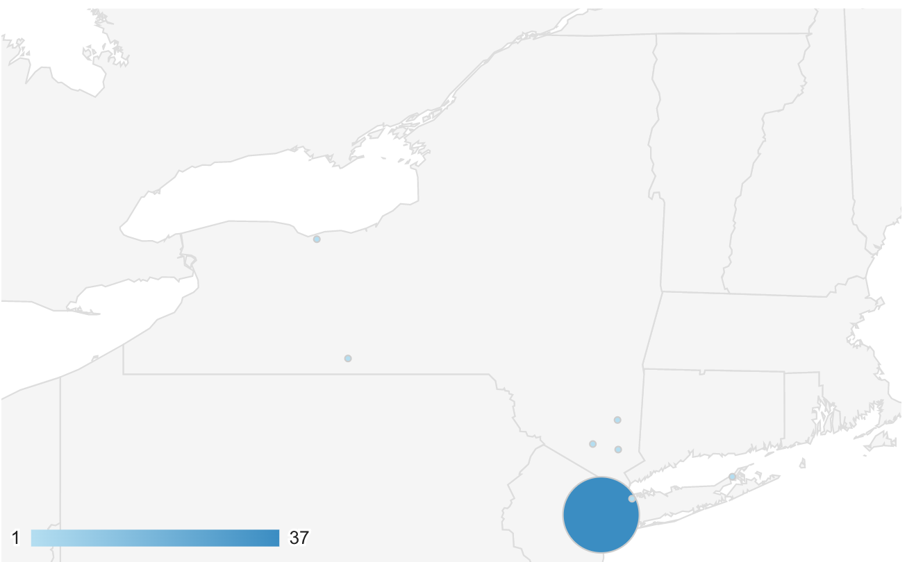 Map that shows that the majority of the users that use ChooseYourPlant in New York are from New York city.